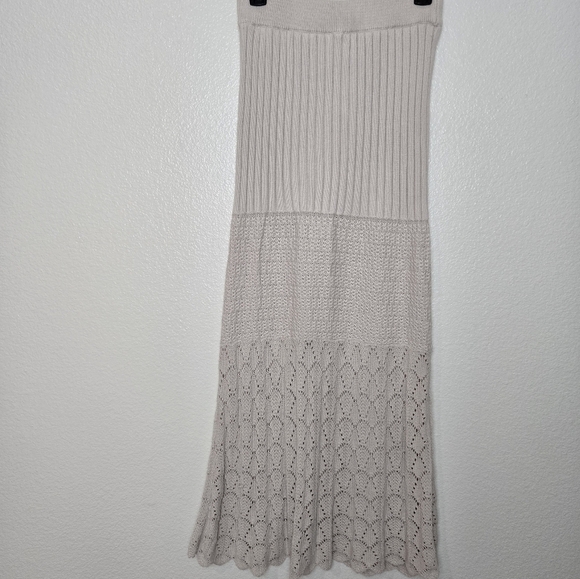 Free People Skirt XS Bari Croshet Details  Knit Column Maxi Oatmeal Front Slit - Picture 11 of 16